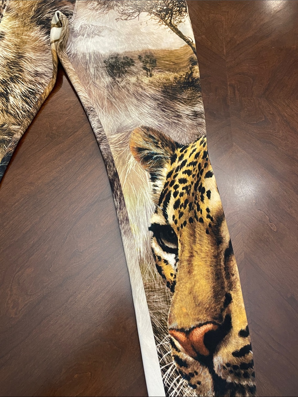 Express Leopard Face Print Leggings in Yellow, Brown, Black - Picture 4 of 16